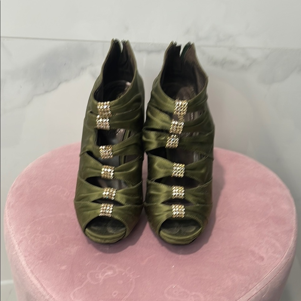 Roberto Cavalli Green Heeled Sandals Gladiator Style